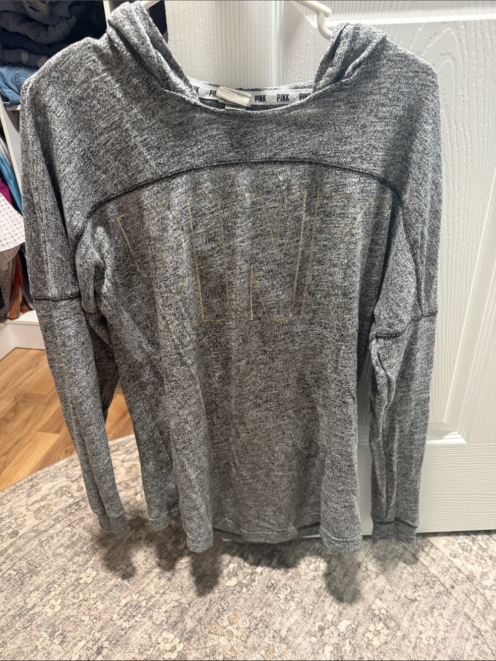 PINK Victoria's Secret Men’s Gray Crewneck Hoodie with Subtle Logo